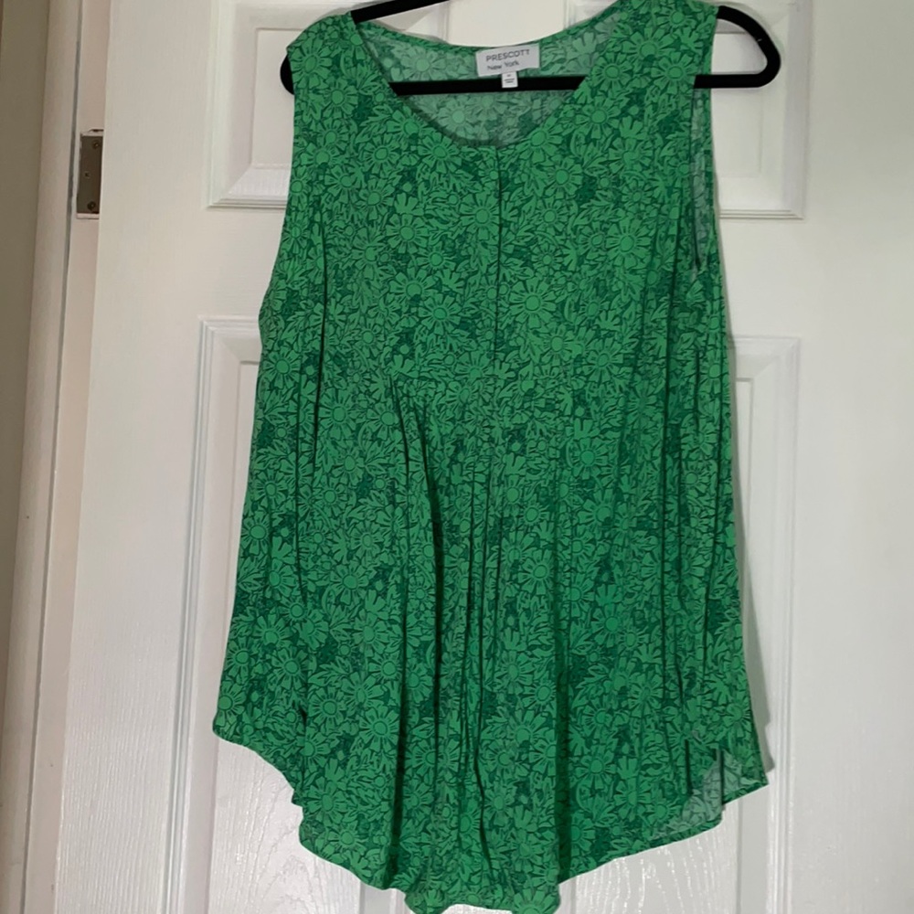 Green print sleeveless top Prescott from Dia & Co
